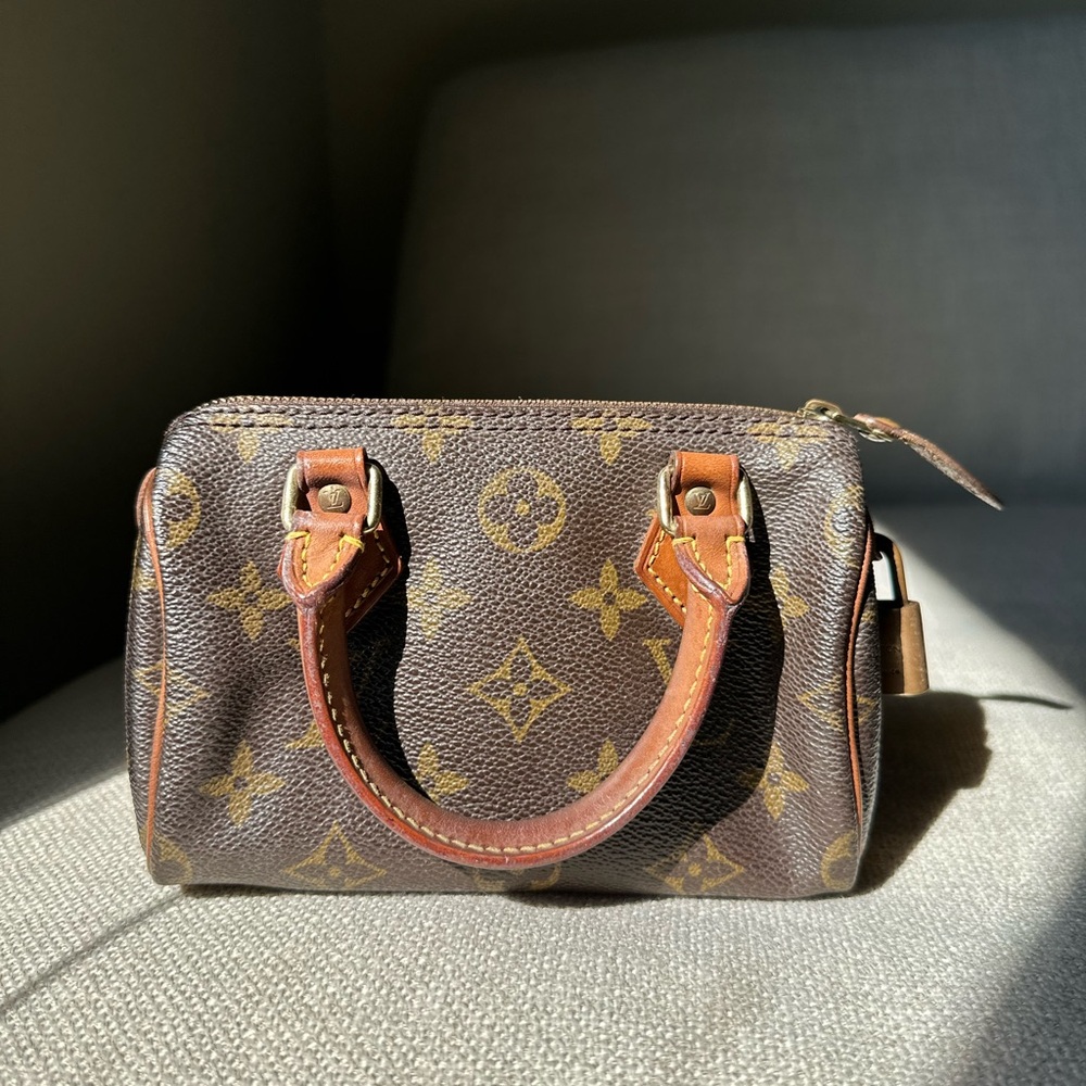 Louis Vuitton Brown Monogram Mini Speedy with Tan Leather Handles